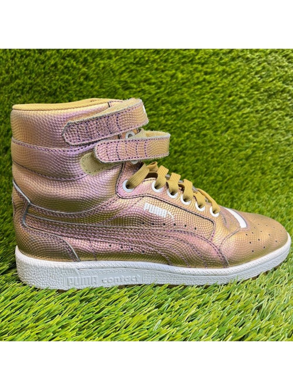 Puma Sky II Hi Holo Gold Purple Girls Size 6.5C Athletic Leather Shoes Sneakers